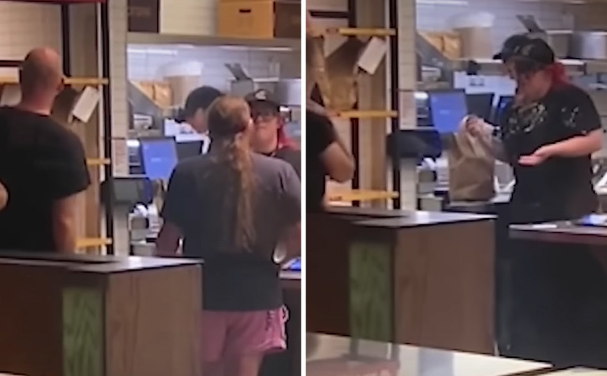 She threw food in the face of an employee at a fast food restaurant and her punishment is to work at the store