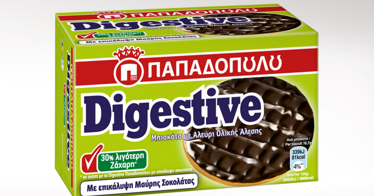 Νέα Digestive Παπαδοπούλου με επικάλυψη μαύρης σοκολάτας & 30% λιγότερη ...