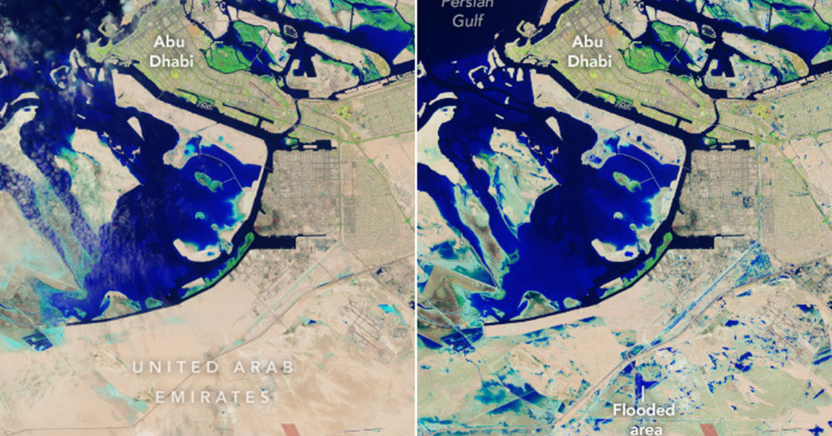 Impressive aerial photos before and after the floods in Dubai