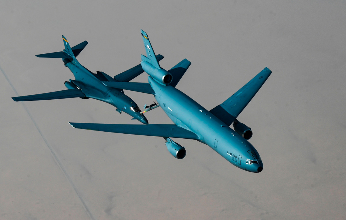 American strategic bombers capable of carrying nuclear weapons parked in the Indian ocean
