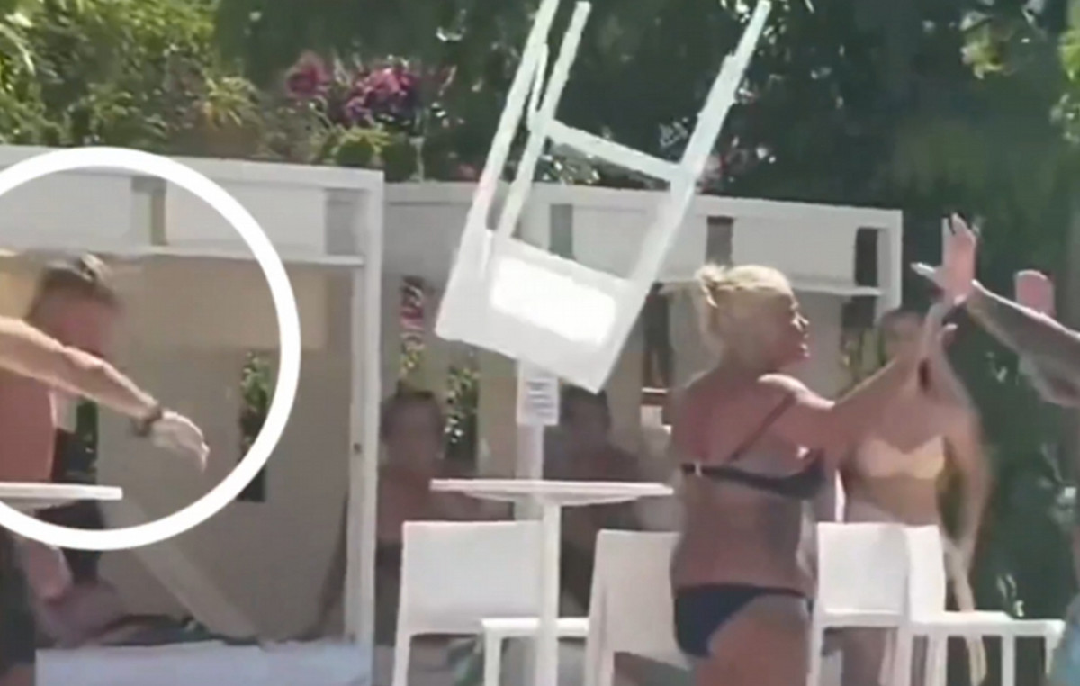 Incredible video: English footballer beats a woman with a chair, in a fight next to a pool in Ibiza