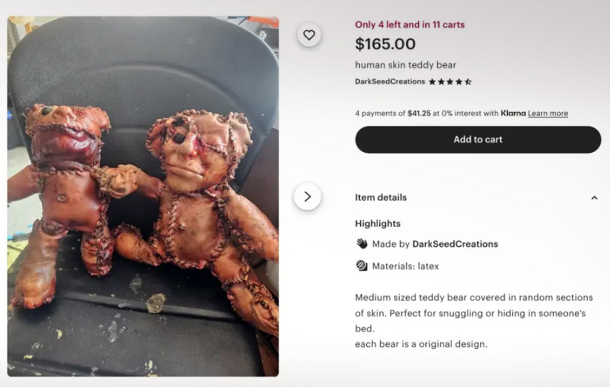 Disturbed farce: teddy bear allegedly wrapped on human skin stayed on the sidewalk, terrifying residents and police officers