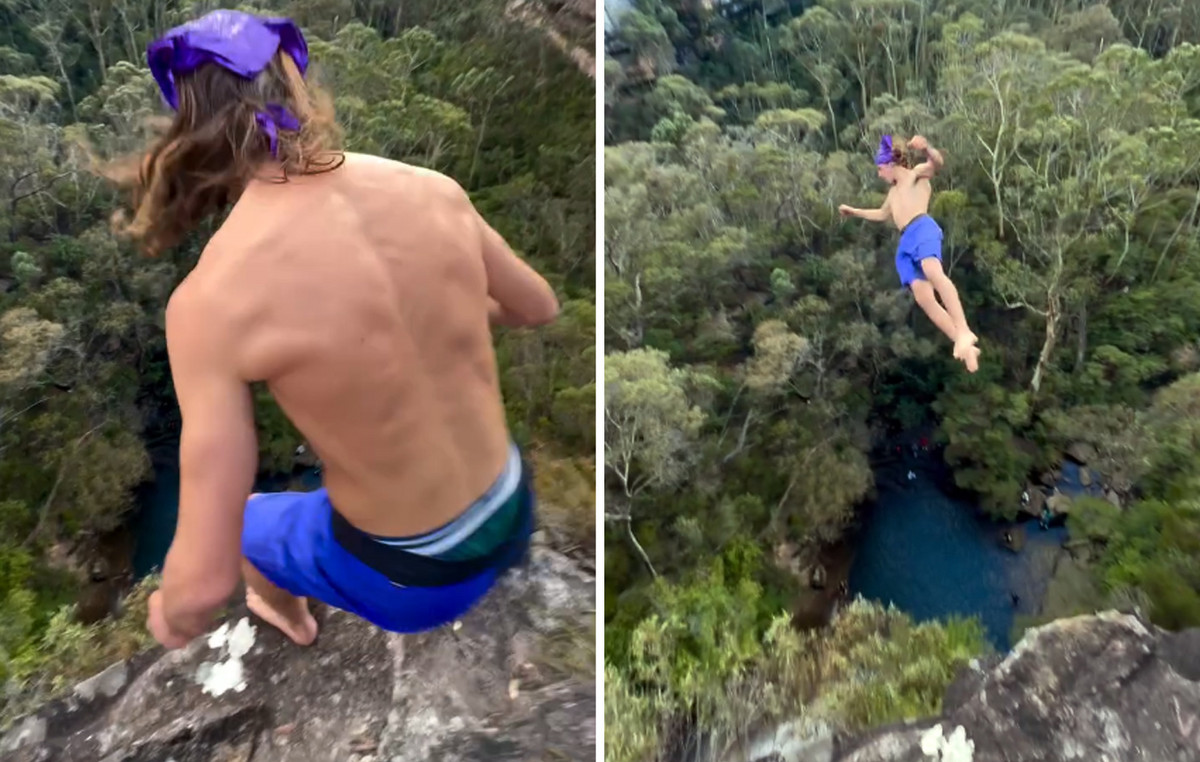 The frightening moment that 21 -year -old is seriously injured, jumping from a 42 -meter waterfall