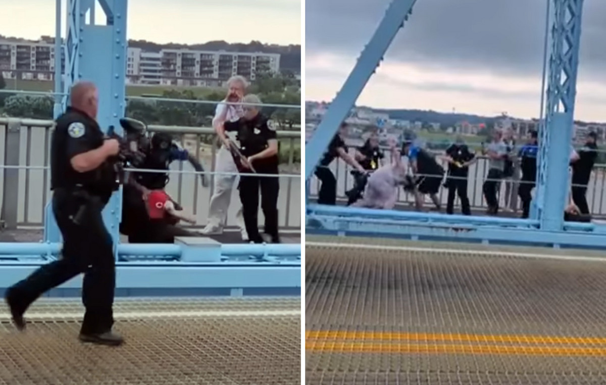 The wild police officer in a demonstrator blocking Cincinnati Bridge – Shocking Video