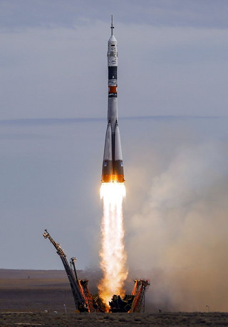 The Soyuz TMA-18M spacecraft carrying the crew of Aidyn Aimbetov of Kazakhstan, Sergei Volkov of Russia and Andreas Mogensen of Denmark blasts off from the launch pad at the Baikonur cosmodrome, Kazakhstan, September 2, 2015.  REUTERS/Shamil Zhumatov