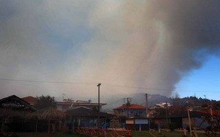 Στις παρυφές του χωριού Σάρτη μαίνεται η φωτιά στη Σιθωνία