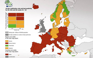 Ο χάρτης του ECDC για τον κορονοϊό στην Ευρώπη και η θέση της Ελλάδας