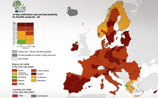 Χάρτης ECDC για τον κορονοϊό: Μόνο η Ελλάδα και άλλες δύο χώρες της Ευρώπης στο «κίτρινο»
