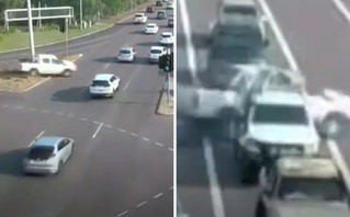 Απίστευτο βίντεο με αμάξι εκτός ελέγχου που διασχίζει κάθετα οκτώ λωρίδες γεμάτες με οχήματα
