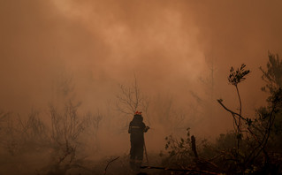 Πυροσβέστης στη μάχη με τις φλόγες Πυροσβέστης στη μάχη με τις φλόγες