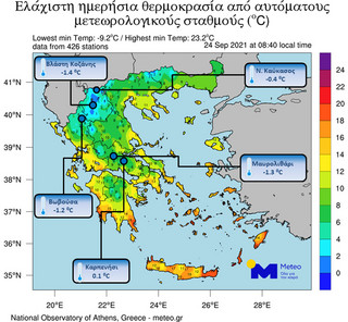 Οι χαμηλότερες θερμοκρασίες σήμερα Οι χαμηλότερες θερμοκρασίες σήμερα