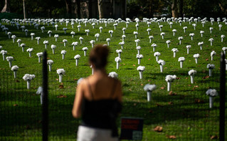 Woman looking at monument