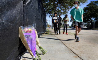 Flowers at the scene of the tragedy at the Astroworld festival with Travis Scott