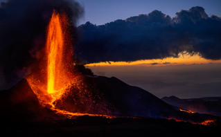 Lava flows from the volcano to La Palma