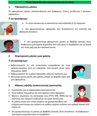 Συστάσεις αναφορικά με την χρήση της μάσκας στo πλαίσιο της πανδημίας COVID-19