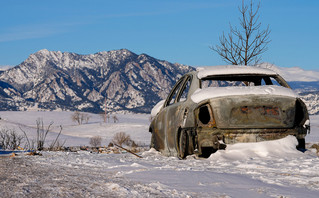 Glowing car in the snow