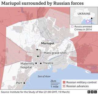 Χάρτης με την περικύκλωση της Μαριούπολης από τις ρωσικές δυνάμεις