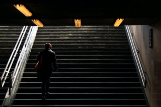 Lady climbs stairs