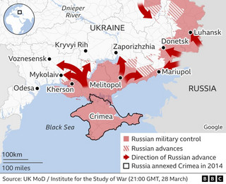 Χάρτης με την προέλαση των Ρώσων στην Ουκρανία