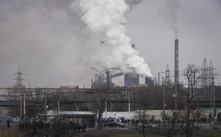 The Azovstal metallurgical plant is seen on the outskirts of the eastern Ukrainian city of Mariupol, Wednesday, Feb. 23, 2022