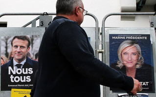 posters of French President and centrist candidate for reelection Emmanuel Macron and French far-right presidential candidate Marine Le Pen in Anglet, southwestern France posters of French President and centrist candidate for reelection Emmanuel Macron and French far-right presidential candidate Marine Le Pen in Anglet, southwestern France
