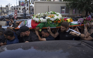 Palestinian mourners carry the body of Shireen Abu Akleh out of the office of Al Jazeera after friends and colleagues paid their respects, in the West Bank city of Ramallah, Wednesday, May 11, 2022 Palestinian mourners carry the body of Shireen Abu Akleh out of the office of Al Jazeera after friends and colleagues paid their respects, in the West Bank city of Ramallah, Wednesday, May 11, 2022