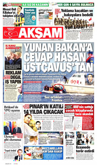 Το πρωτοσέλιδο της Aksam Το πρωτοσέλιδο της Aksam