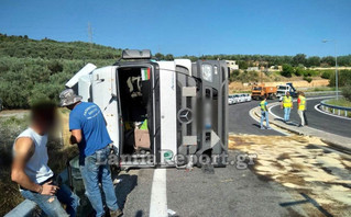 Τούμπαρε νταλίκα στον Άγιο Κωνσταντίνο