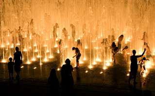 Playing with fountain water Playing with fountain water