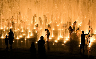 Playing with fountain water