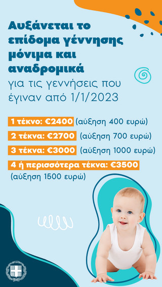 Αύξηση του επιδόματος γέννησης κατά 400 έως 1.500 ευρώ αναδρομικά – Τα 7 μέτρα στήριξης ύψους 441 εκατ. ευρώ το 2024
