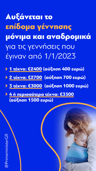 Αύξηση του επιδόματος γέννησης κατά 400 έως 1.500 ευρώ αναδρομικά – Τα 7 μέτρα στήριξης ύψους 441 εκατ. ευρώ το 2024