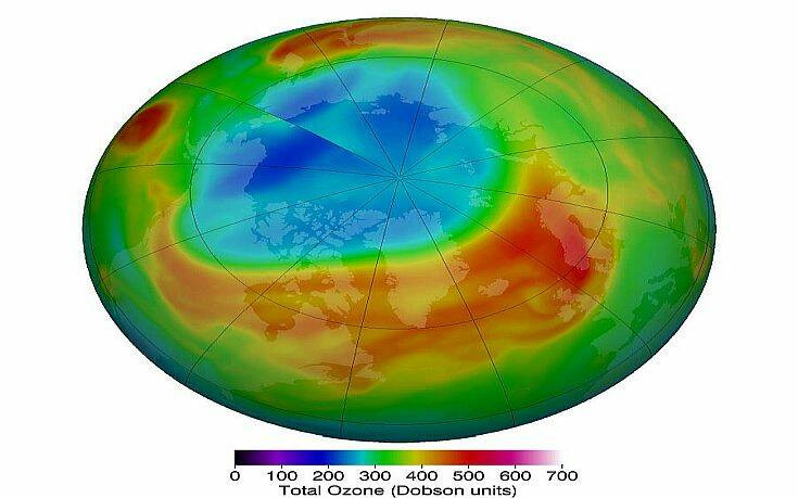 Σε χαμηλό επίπεδο τα επίπεδα όζοντος πάνω από την Αρκτική