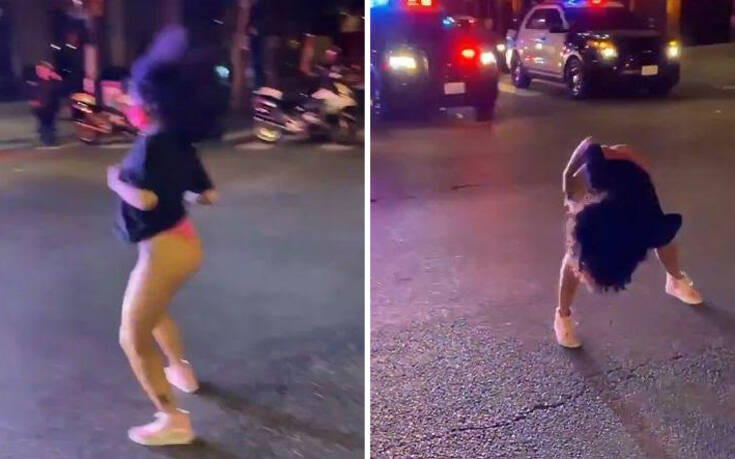 Νεαρή χορεύτρια διαμαρτύρεται με twerking μπροστά στους αστυνομικούς