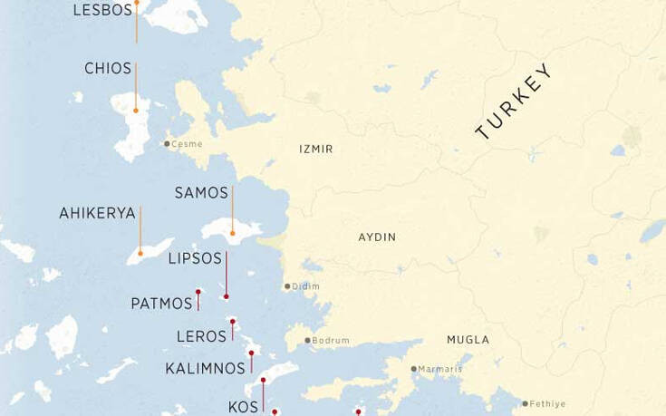 Χάρτης &#8211; γράφημα του Anadolou με 18 ελληνικά νησιά: Η Αθήνα παραβιάζει τις συνθήκες Λωζάνης και Παρισίου