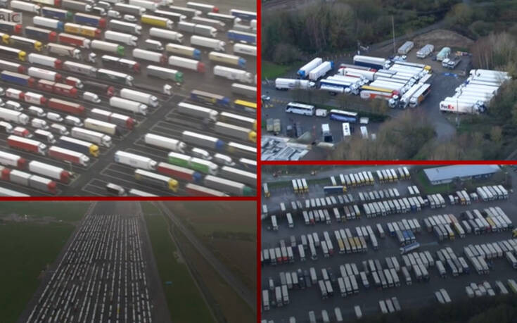 Απίστευτες εικόνες στο Κεντ: Εγκλωβισμένα 1.500 φορτηγά που θέλουν να φύγουν από τη Βρετανία