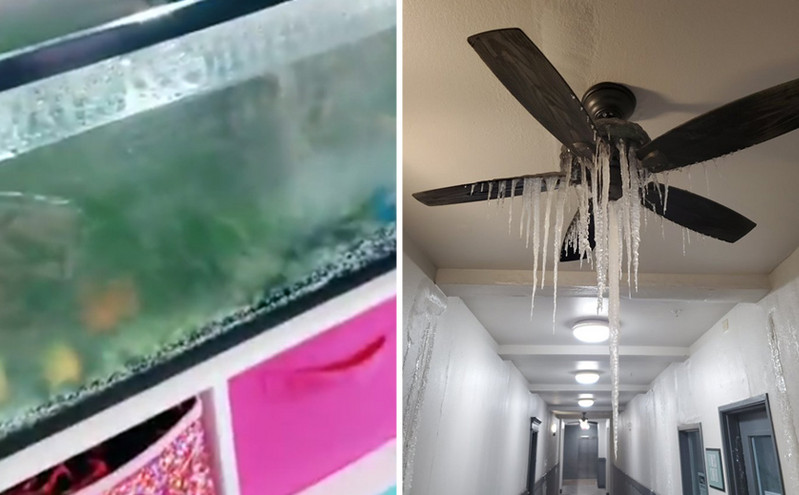 Εξωπραγματικές εικόνες στο Τέξας: Το ενυδρείο που πάγωσε και ο πάγος που κρέμεται από ανεμιστήρα οροφής