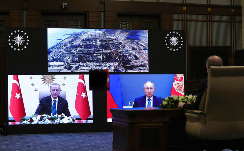 Πούτιν και Ερντογάν κήρυξαν την έναρξη της κατασκευής του τρίτου αντιδραστήρα του πυρηνικού σταθμού στο Ακούγιου