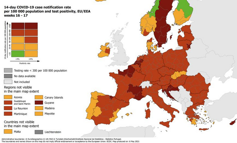 Χάρτες ECDC: «Πράσινη» η Ελλάδα στον δείκτη θετικότητας