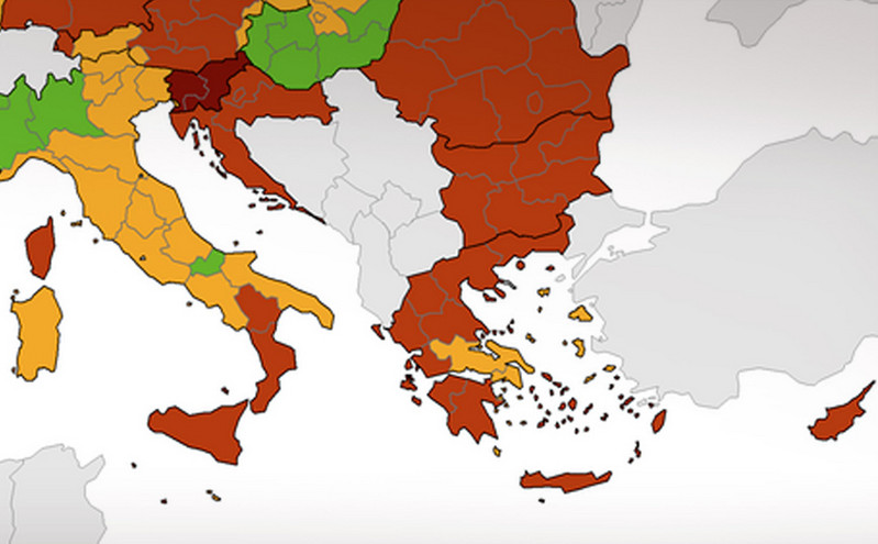 Κορονοϊός – Χάρτης ECDC: Στο «πορτοκαλί» το μεγαλύτερο μέρος της χώρας