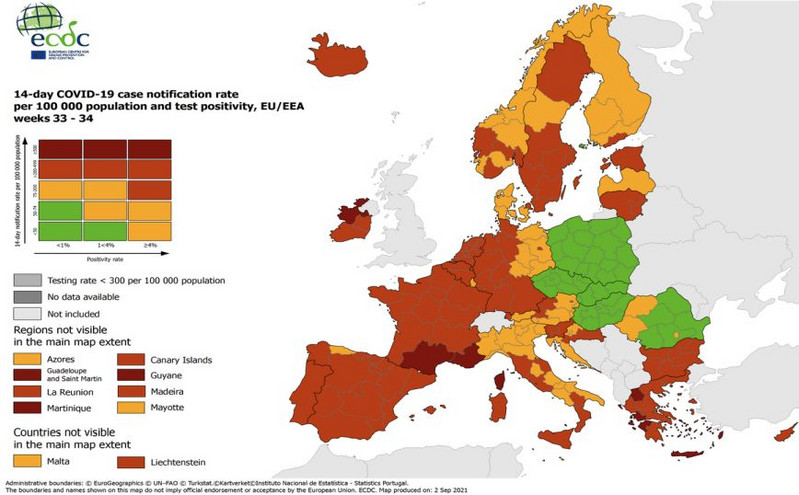 Κορονοϊός &#8211; Χάρτης ECDC: Οι 5 περιοχές της Ελλάδας που βρίσκονται σε «βαθύ κόκκινο»