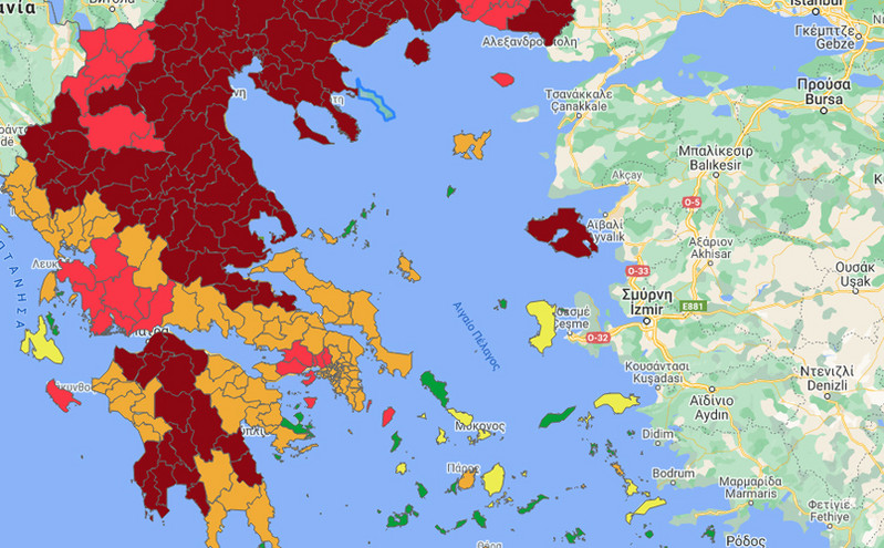 Κορονοϊός: Άλλαξε ο επιδημιολογικές χάρτης της Ελλάδας &#8211; Στο «βαθύ κόκκινο» πέντε νέες περιοχές