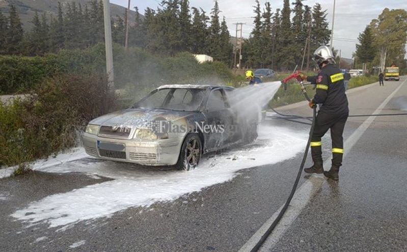Παρανάλωμα του πυρός αυτοκίνητο στη μέση του δρόμου στα Χανιά &#8211; Βίντεο και φωτογραφίες