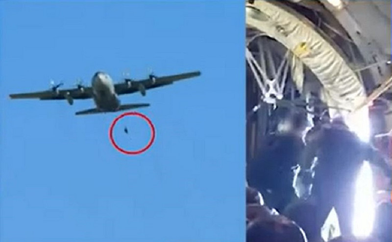 Σοκαριστικό βίντεο με Έλληνα αλεξιπτωτιστή να κρέμεται στον αέρα έξω από C-130