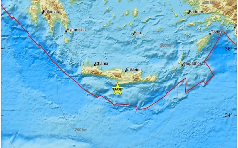 Σεισμός στη θαλάσσια περιοχή νότια του Ηρακλείου