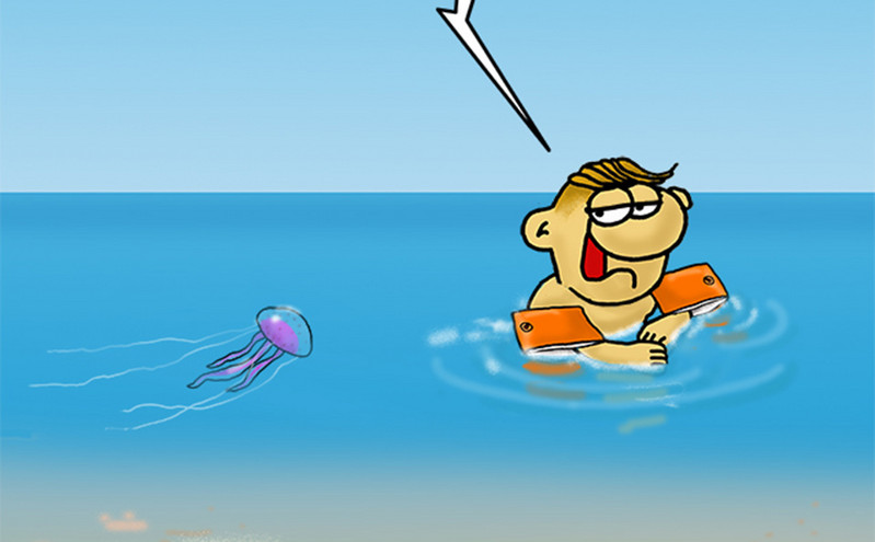 Μωβ μέδουσες: Το σκίτσο του Αρκά με τον Θανασάκη στην παραλία – Τι κάνουμε αν μας τσιμπήσουν