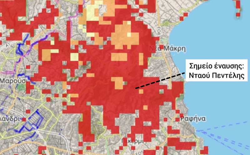 Αστεροσκοπείο Αθηνών: Είχαμε προειδοποιήσει από τη Δευτέρα για τον κίνδυνο στην Πεντέλη &#8211; Δείτε τον χάρτη