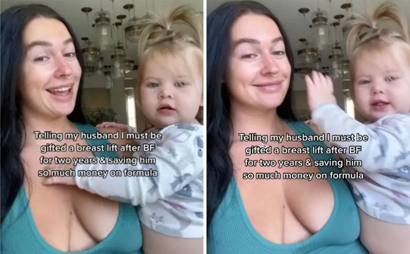 Θήλασε το παιδί της επί δύο χρόνια και τώρα λέει ότι ο σύζυγος πρέπει να πληρώσει την πλαστική στο στήθος της