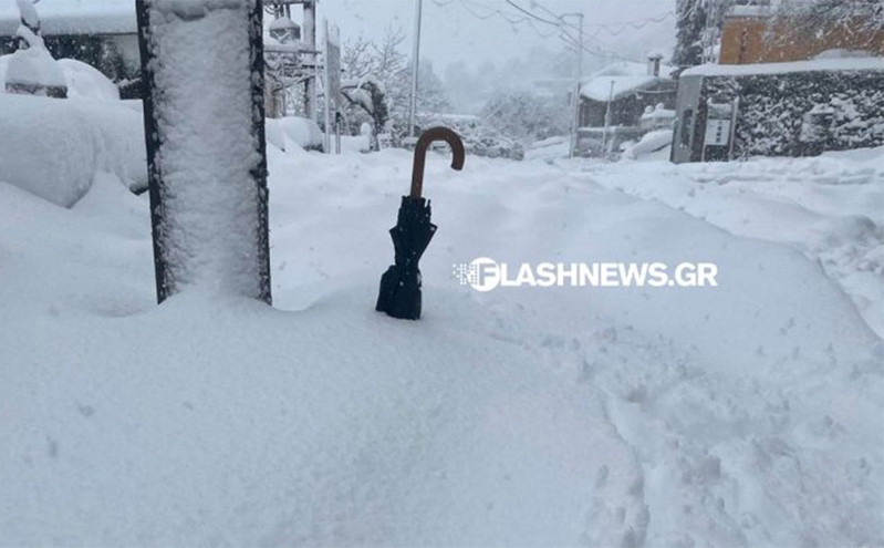 Η κακοκαιρία Μπάρμπαρα συνεχίζει να «χτυπά» την Κρήτη: Το χιόνι ξεπερνά το μισό μέτρο και το μέτρησαν με ομπρέλα