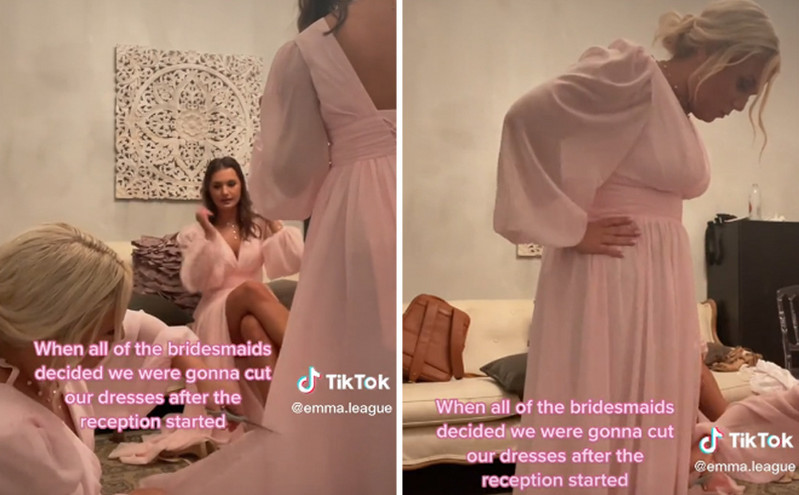 Παράνυμφοι στον γάμο πήραν τα ψαλίδια και έκοψαν τα φορέματά τους – Η κίνησή τους δίχασε